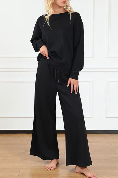 Double Take Full Size Textured Long Sleeve Top and Drawstring Pants Set king-general-store-5710.myshopify.com