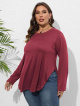 Plus Size Round Neck Long Sleeve Slit T-Shirt king-general-store-5710.myshopify.com