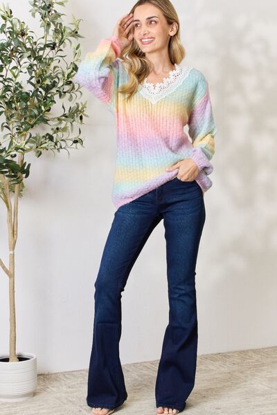 BiBi Rainbow Gradient Crochet Deetail Sweater king-general-store-5710.myshopify.com