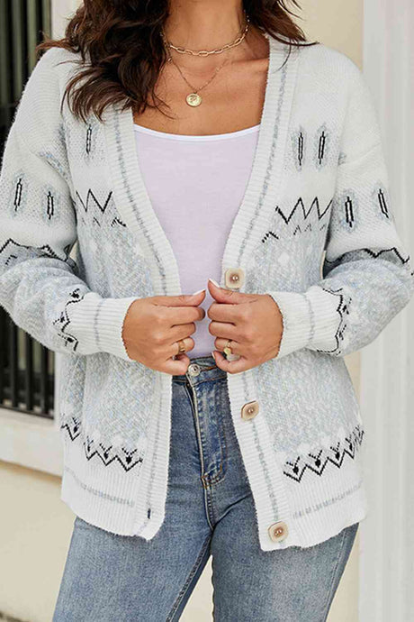 Printed V-Neck Buttoned Cardigan king-general-store-5710.myshopify.com