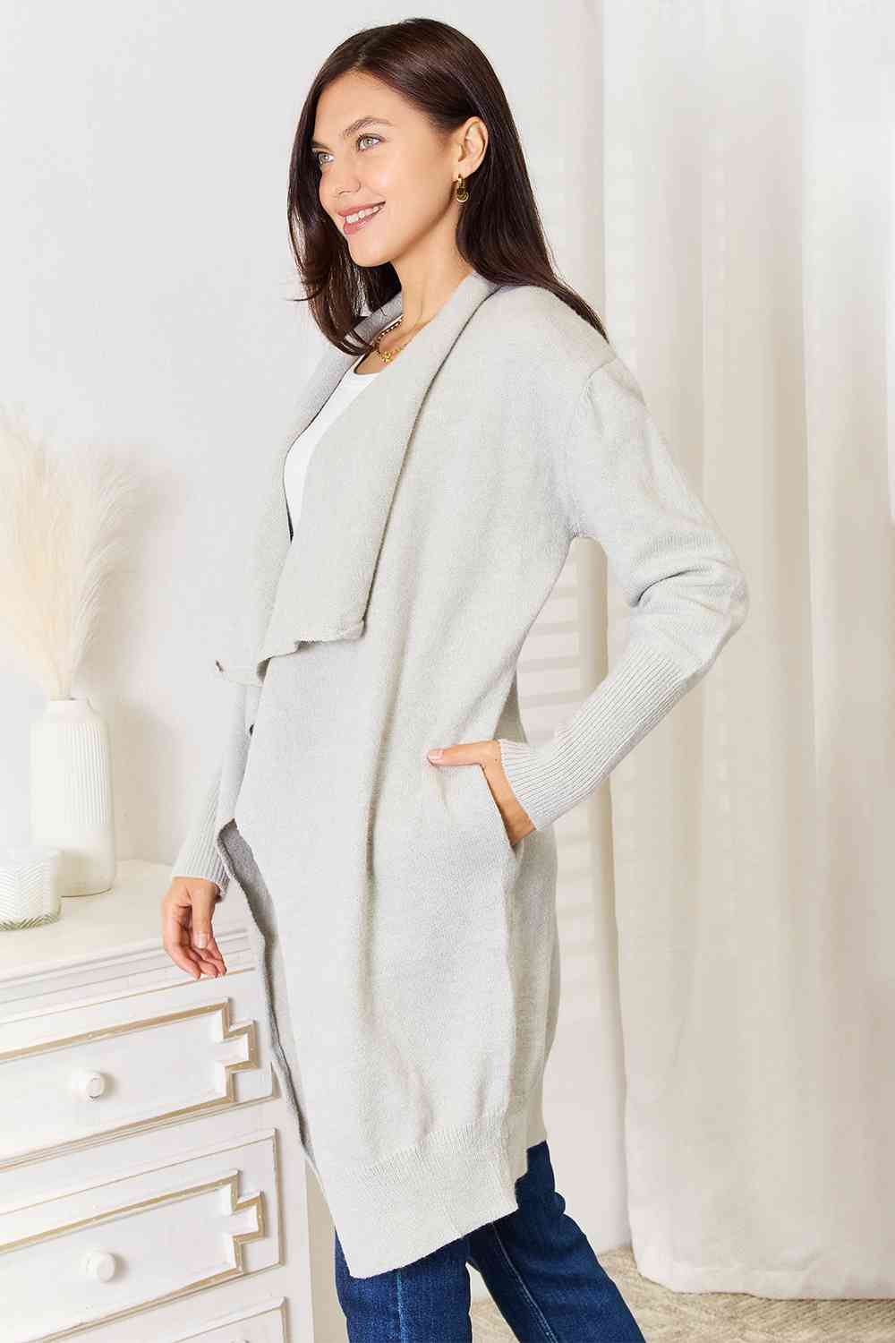 Double Take Open Front Duster Cardigan with Pockets king-general-store-5710.myshopify.com