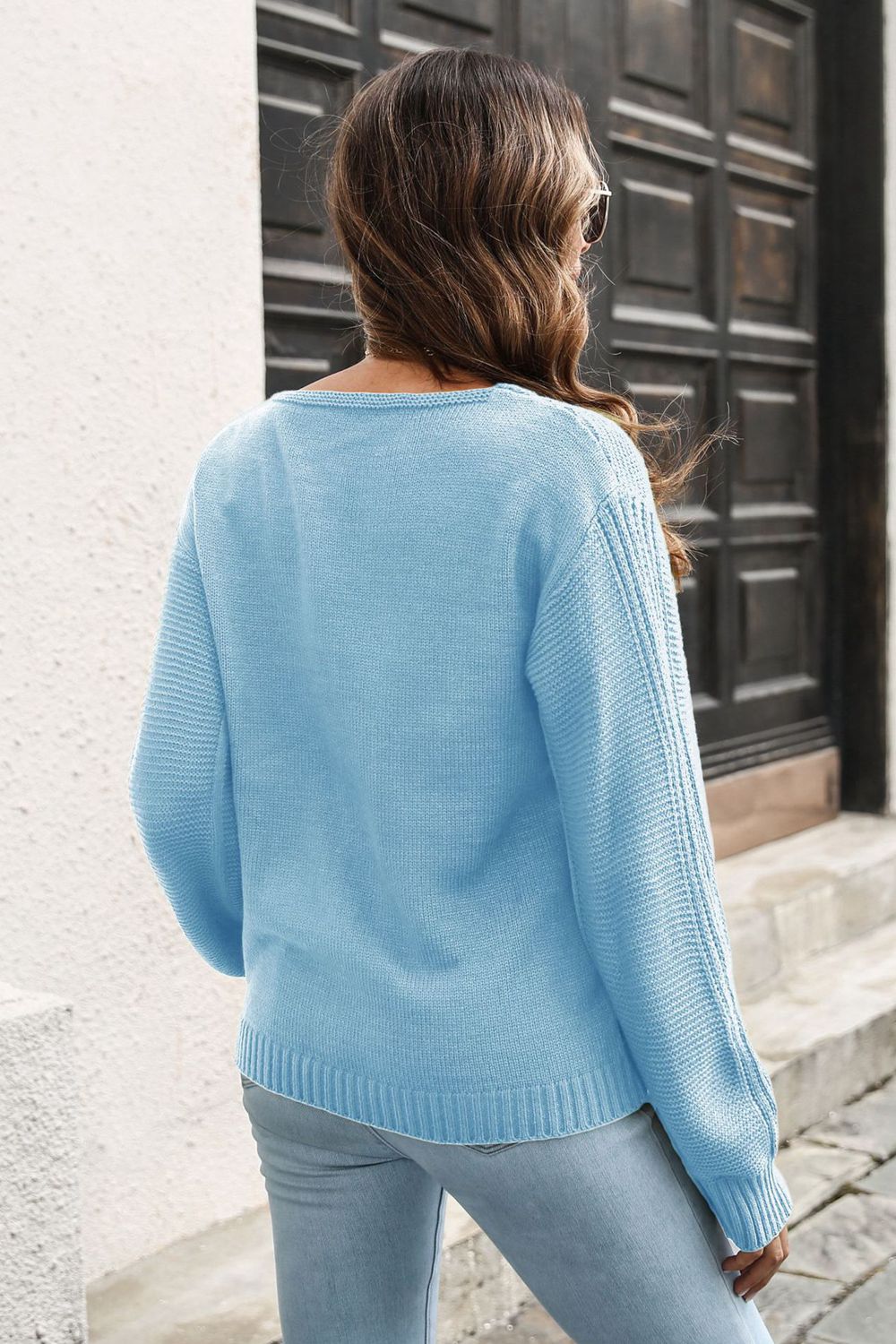 Ribbed Scoop Neck Long Sleeve Pullover Sweater king-general-store-5710.myshopify.com