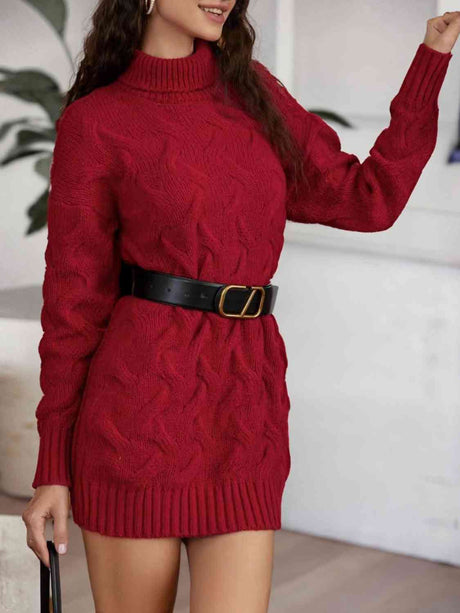 Cable-Knit Turtleneck Sweater Dress king-general-store-5710.myshopify.com