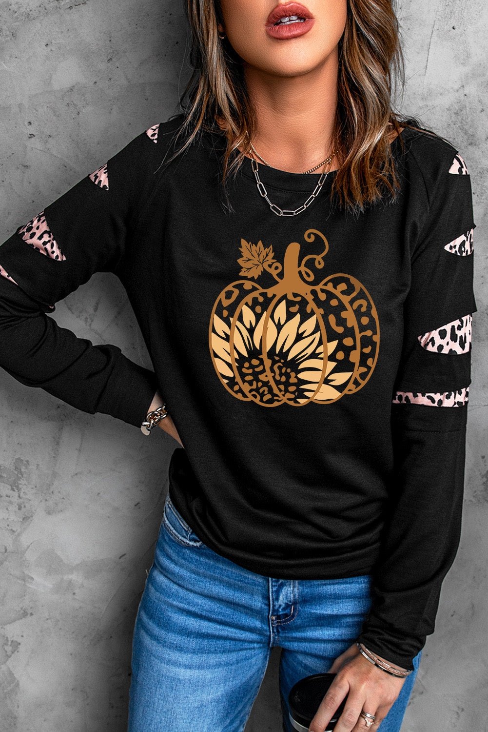 Leopard Pumpkin Graphic Sweatshirt king-general-store-5710.myshopify.com