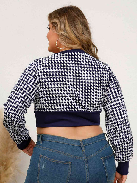 Plus Size Houndstooth V-Neck Long Sleeve Blouse king-general-store-5710.myshopify.com