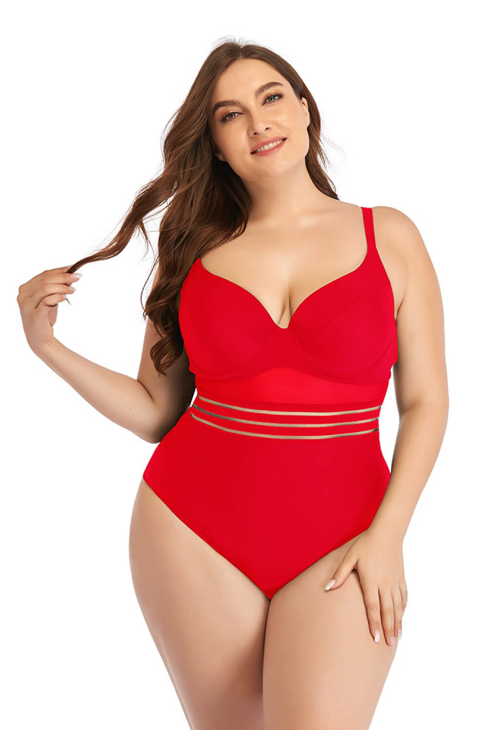 Plus Size Spliced Mesh Tie-Back One-Piece Swimsuit king-general-store-5710.myshopify.com