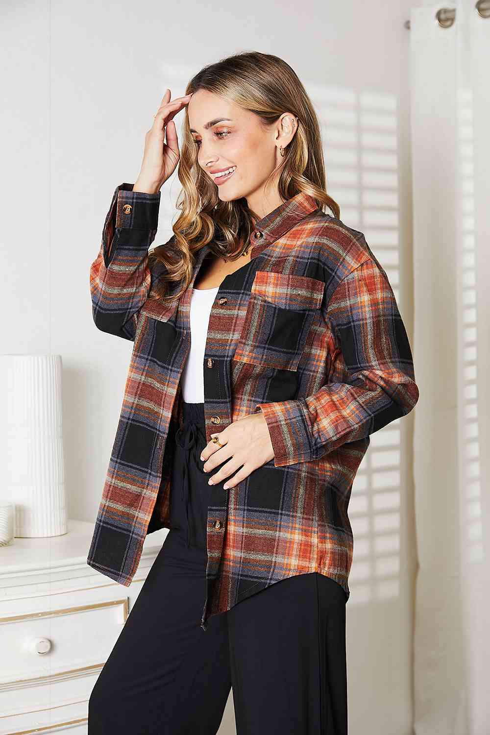 Double Take Plaid Dropped Shoulder Shirt king-general-store-5710.myshopify.com