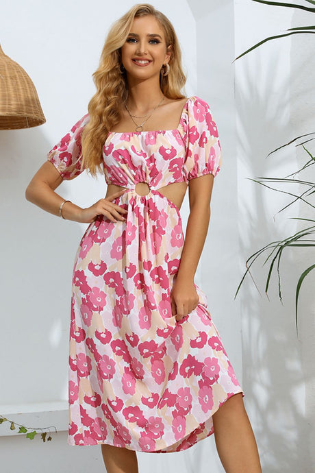 Floral Cutout Square Neck Puff Sleeve Dress king-general-store-5710.myshopify.com