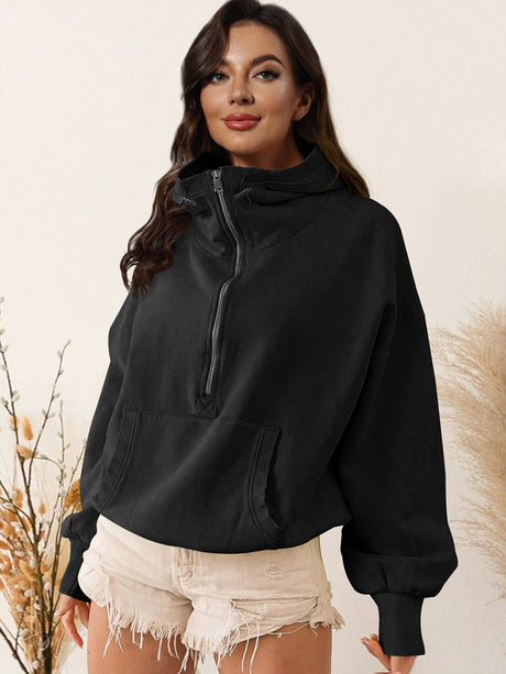 Zip-Up Dropped Shoulder Hoodie king-general-store-5710.myshopify.com