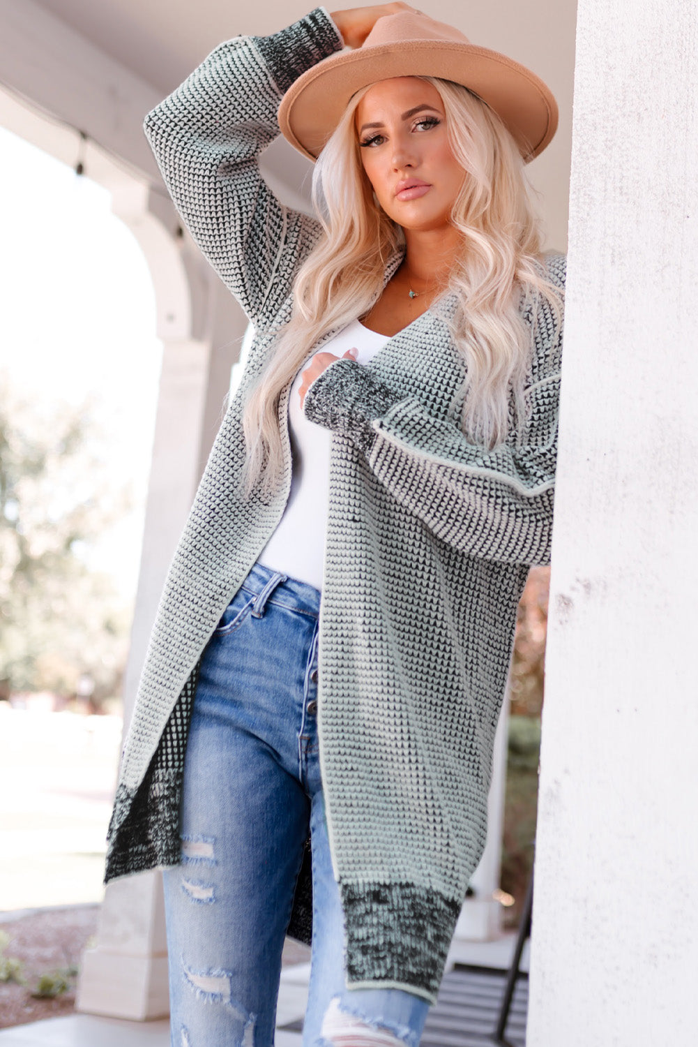 Heathered Open Front Longline Cardigan king-general-store-5710.myshopify.com