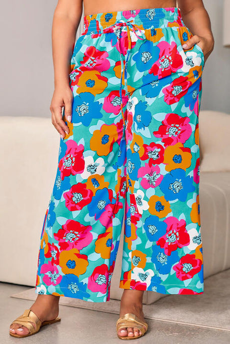 Plus Size Floral Drawstring Wide Leg Pants with Pockets king-general-store-5710.myshopify.com