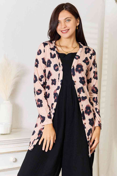 Double Take Printed Button Front Longline Cardigan king-general-store-5710.myshopify.com