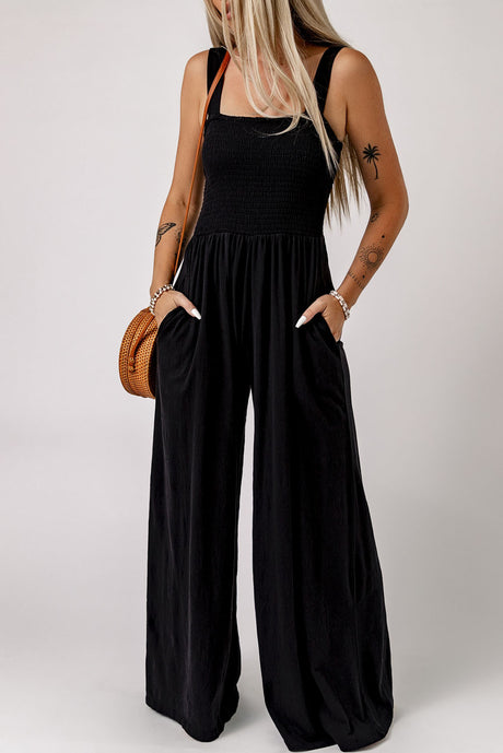 Smocked Square Neck Wide Leg Jumpsuit with Pockets king-general-store-5710.myshopify.com