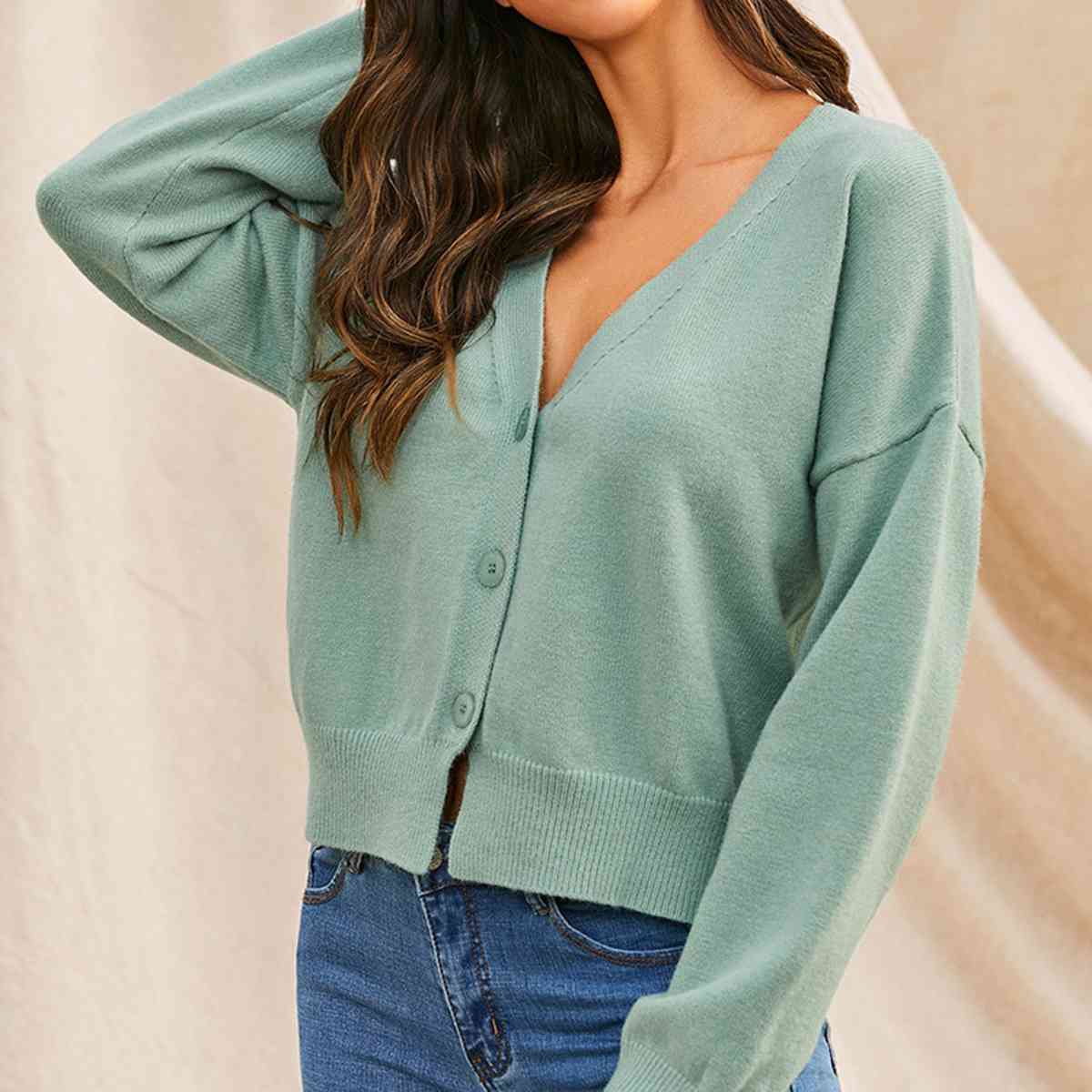 Dropped Shoulder Half Button Cardigan king-general-store-5710.myshopify.com