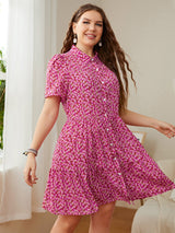 Plus Size Printed Short Sleeve Collared Dress king-general-store-5710.myshopify.com