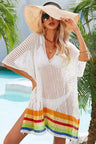 Rainbow Stripe Openwork Slit Cover-Up king-general-store-5710.myshopify.com