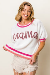 BiBi MAMA Contrast Trim Short Sleeve Sweater