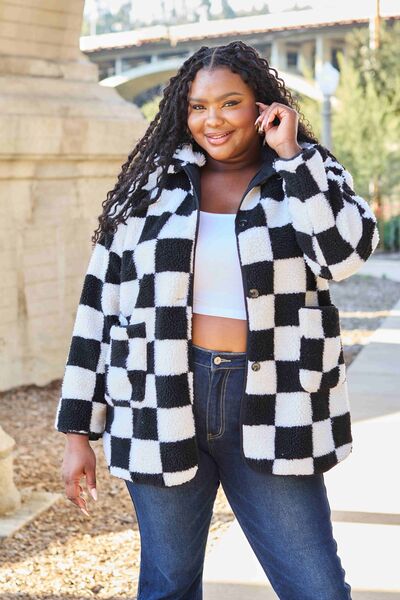 Double Take Full Size Checkered Button Front Coat with Pockets king-general-store-5710.myshopify.com