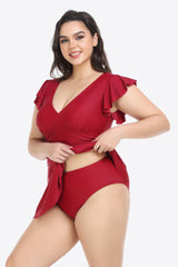 Plus Size Ruffled Plunge Swim Dress and Bottoms Set king-general-store-5710.myshopify.com