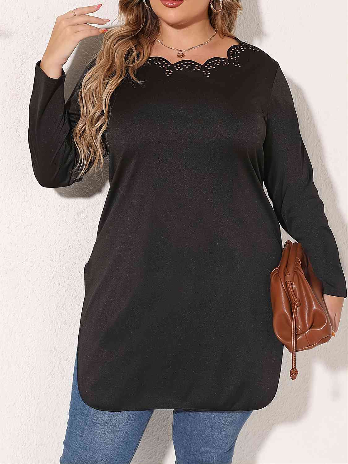 Plus Size Slit Long Sleeve T-Shirt king-general-store-5710.myshopify.com