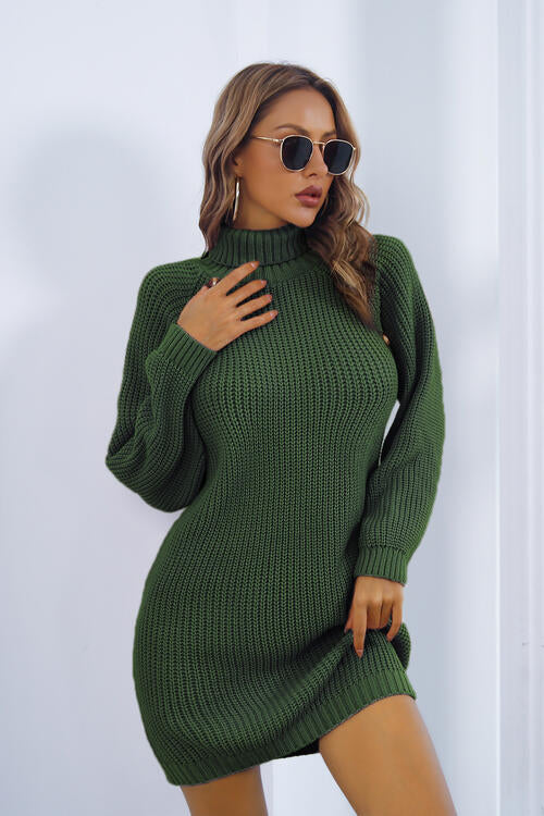 Buttoned Turtleneck Long Sleeve Sweater Dress king-general-store-5710.myshopify.com