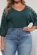 Plus Size Cutout Three-Quarter Sleeve Blouse king-general-store-5710.myshopify.com