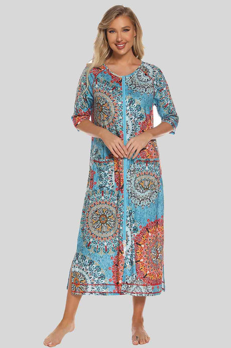 Printed Slit Night Dress with Pockets king-general-store-5710.myshopify.com