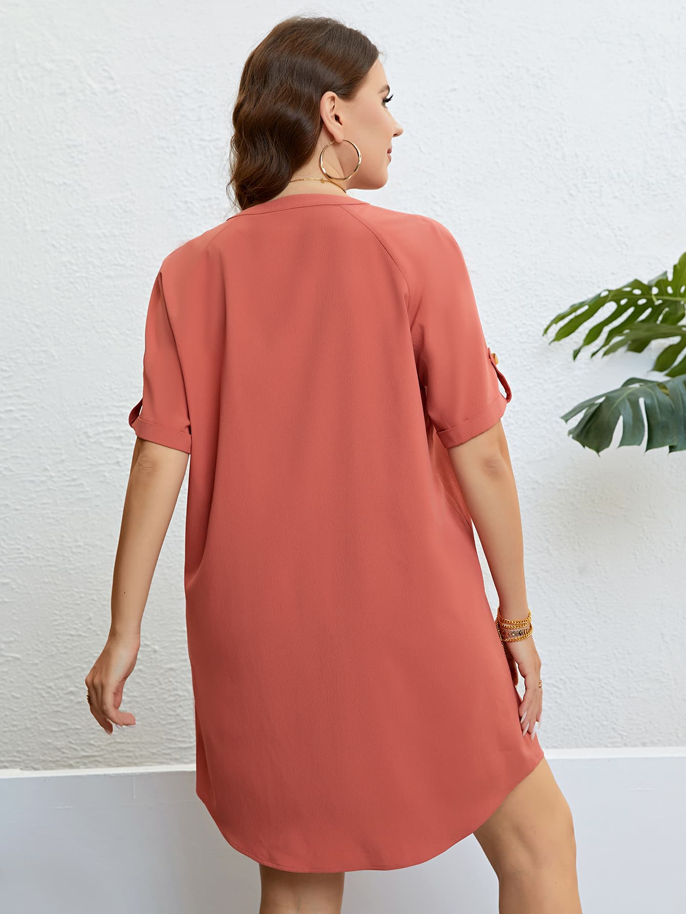 Plus Size Buttoned Notched Neck Shift Dress king-general-store-5710.myshopify.com