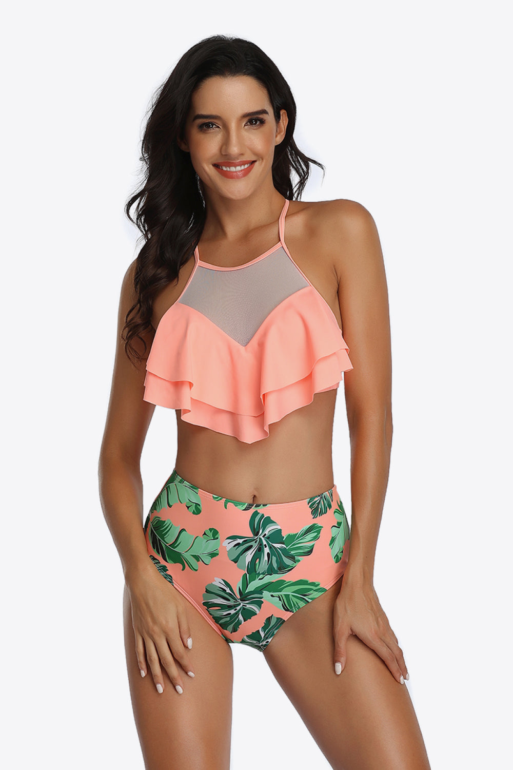 Tropical Print Ruffled Two-Piece Swimsuit king-general-store-5710.myshopify.com