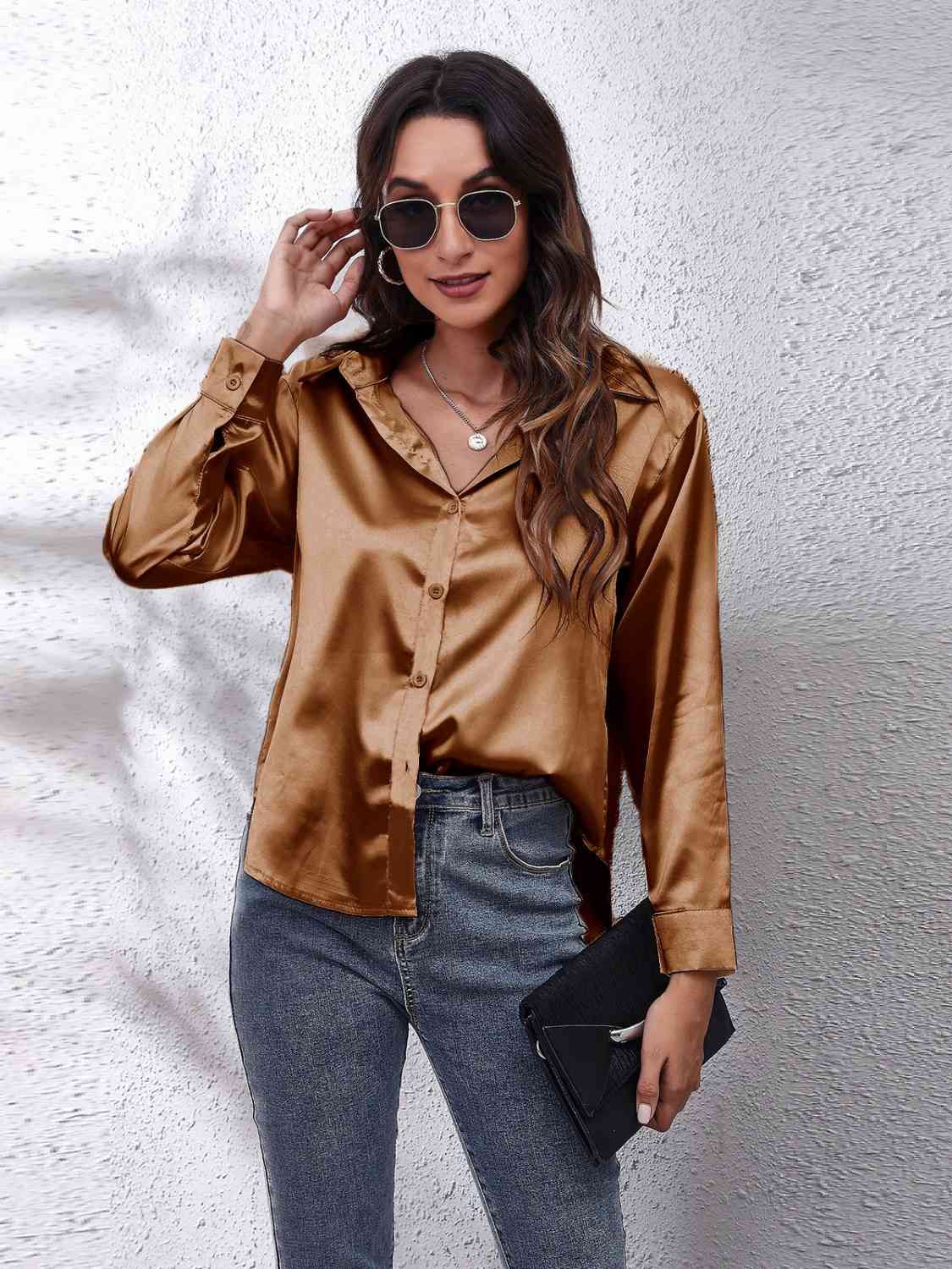 Collared Neck Buttoned Long Sleeve Shirt king-general-store-5710.myshopify.com