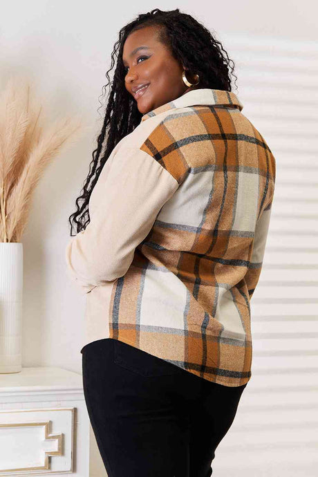 Double Take Plaid Print Dropped Shoulder Shirt king-general-store-5710.myshopify.com