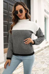 Two-Tone Mock Neck Dropped Shoulder Pullover Sweater king-general-store-5710.myshopify.com