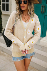 Daisy Pattern Button Front Cardigan king-general-store-5710.myshopify.com