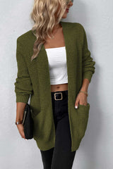 Rib-Knit Open Front Pocketed Cardigan king-general-store-5710.myshopify.com