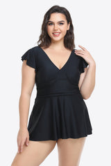 Plus Size Ruffled Plunge Swim Dress and Bottoms Set king-general-store-5710.myshopify.com