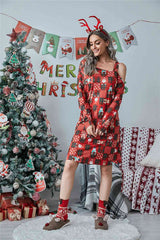 Christmas Asymmetrical Neck Long Sleeve Dress king-general-store-5710.myshopify.com