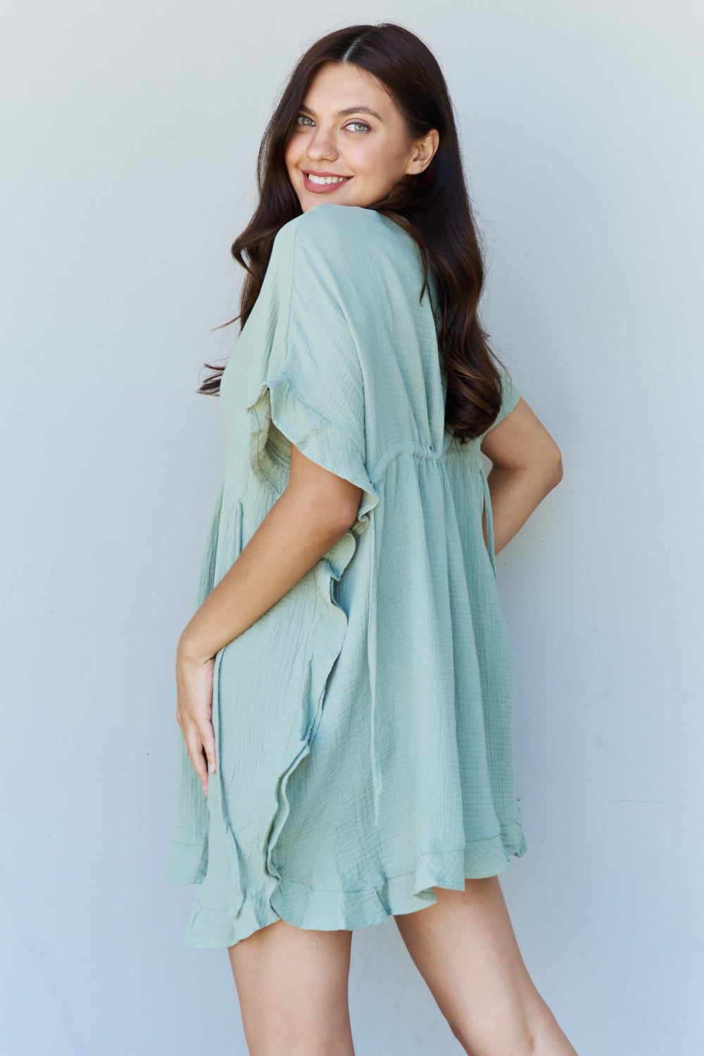 Ninexis Out Of Time Full Size Ruffle Hem Dress with Drawstring Waistband in Light Sage king-general-store-5710.myshopify.com