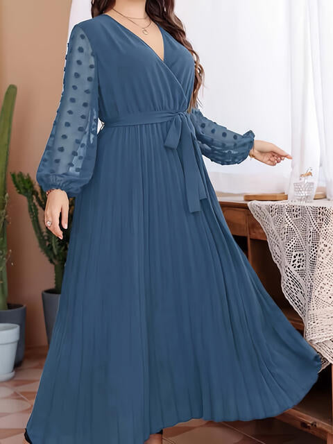 Plus Size Swiss Dot Tie Waist Maxi Dress king-general-store-5710.myshopify.com