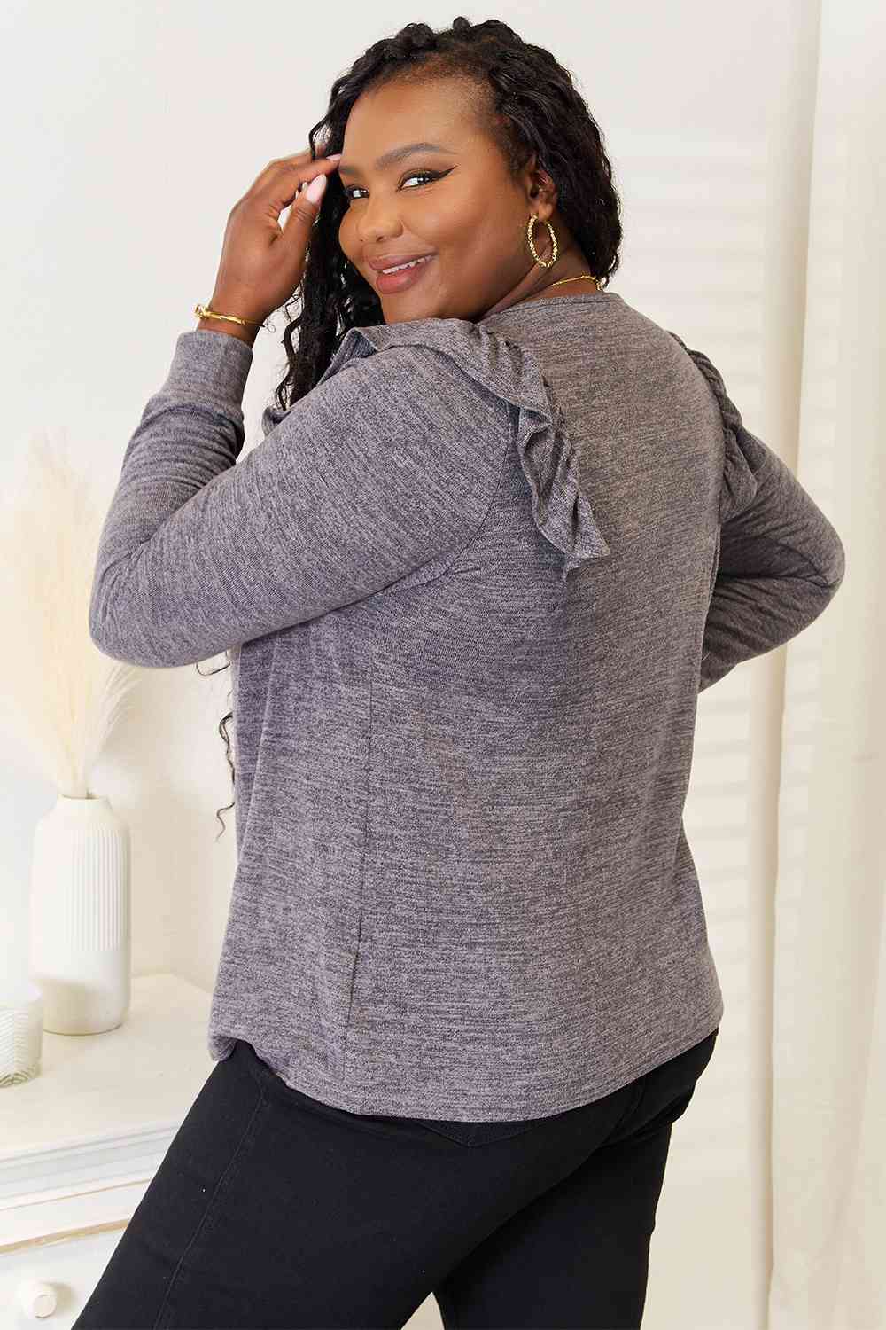 Double Take Square Neck Ruffle Shoulder Long Sleeve T-Shirt king-general-store-5710.myshopify.com