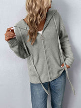 Zip-Up Drawstring Detail Hooded Cardigan king-general-store-5710.myshopify.com