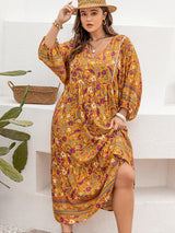 Plus Size Floral V-Neck Balloon Sleeve Midi Dress king-general-store-5710.myshopify.com