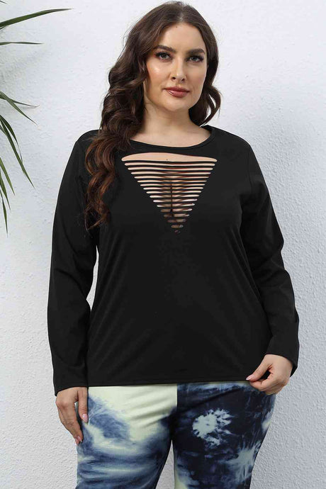 Plus Size Cutout Front Long Sleeve T-Shirt king-general-store-5710.myshopify.com