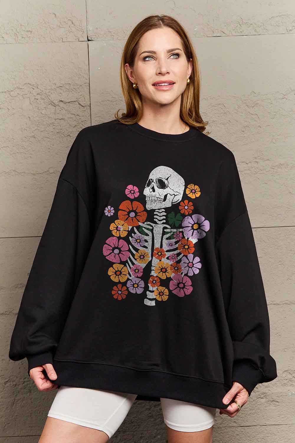 Simply Love Simply Love Full Size Flower Skeleton Graphic Sweatshirt king-general-store-5710.myshopify.com