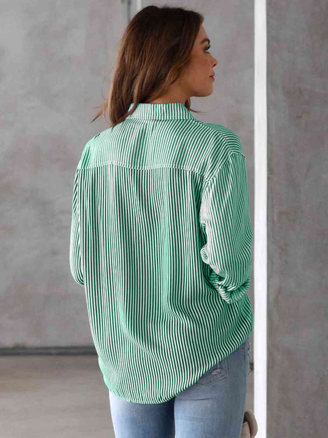 Striped Collared Neck Shirt with Pocket king-general-store-5710.myshopify.com