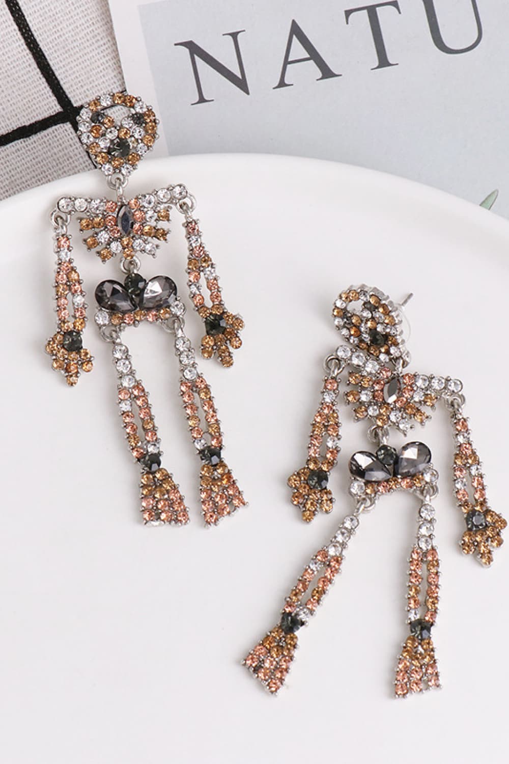 Skeleton Shape Glass Stone Dangle Earrings king-general-store-5710.myshopify.com