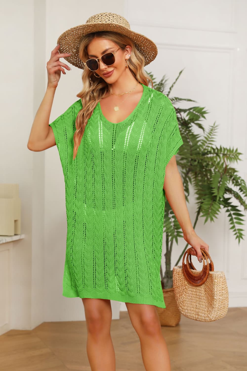 Openwork Side Slit Knit Dress king-general-store-5710.myshopify.com