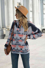 Geometric Drawstring Dropped Shoulder Hoodie king-general-store-5710.myshopify.com