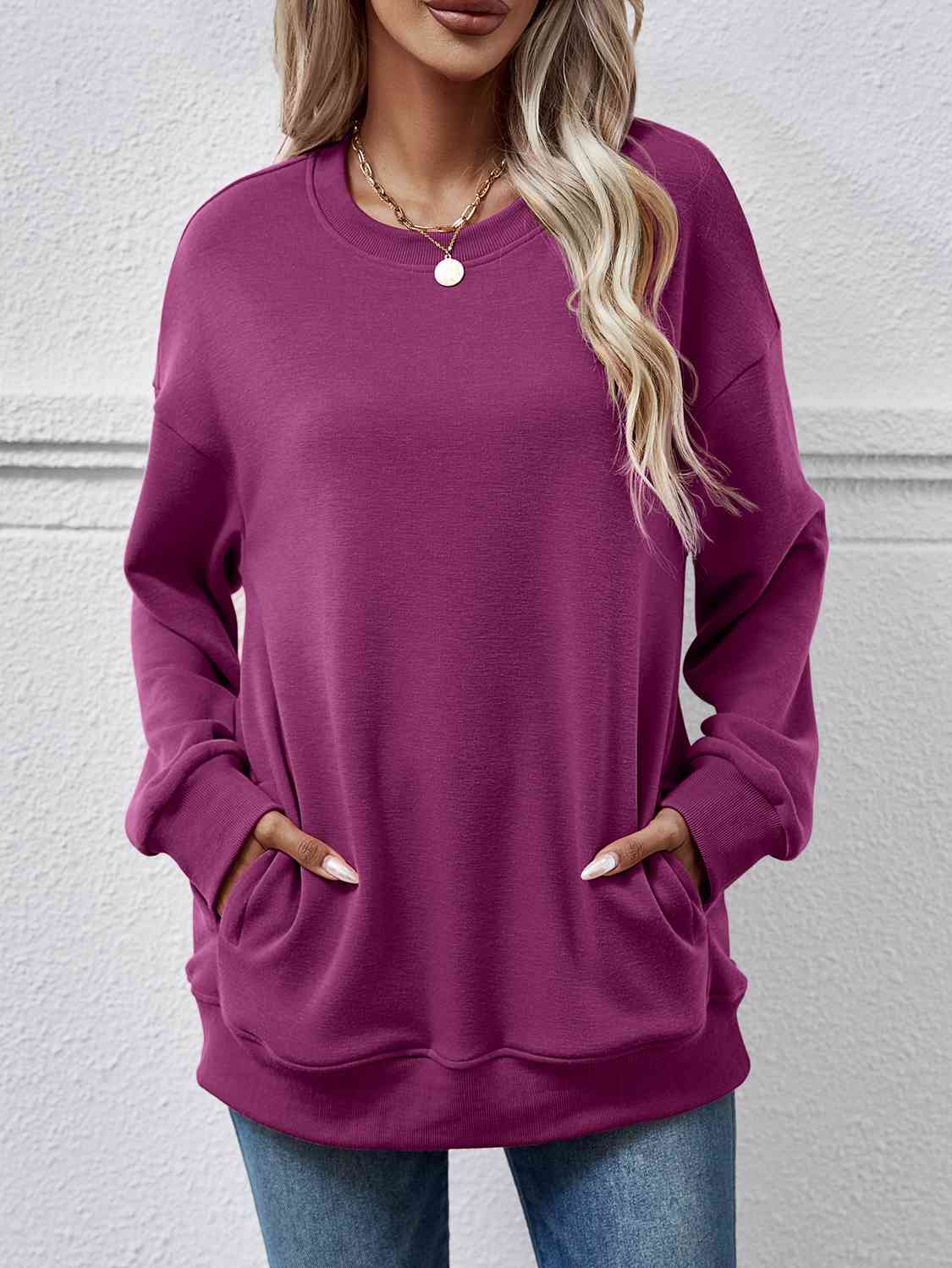 Dropped Shoulder Sweatshirt with Pockets king-general-store-5710.myshopify.com