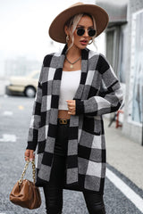 Plaid Dropped Shoulder Cardigan with Pocket king-general-store-5710.myshopify.com