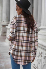 Plaid Curved Hem Dropped Shoulder Longline Shirt Jacket king-general-store-5710.myshopify.com